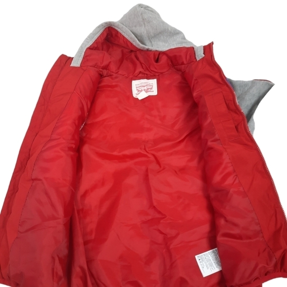 Levi's 2fer Puffer Jacket Hooded Red & Gray Size Large Boys - Picture 2 of 10